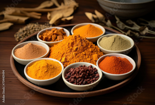 Assorted Spices Arranged on a Plate, A Vibrant Display of Colorful Culinary Flavors
