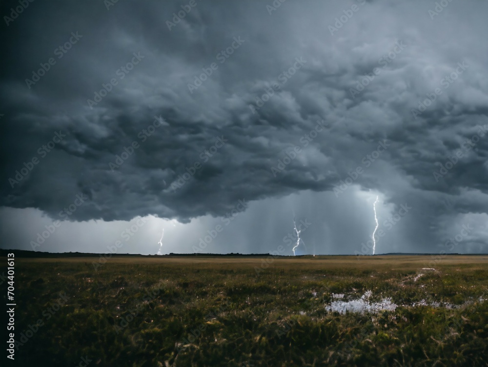 Obraz premium threatening cloudy sky with flashes and lightning in the plains-