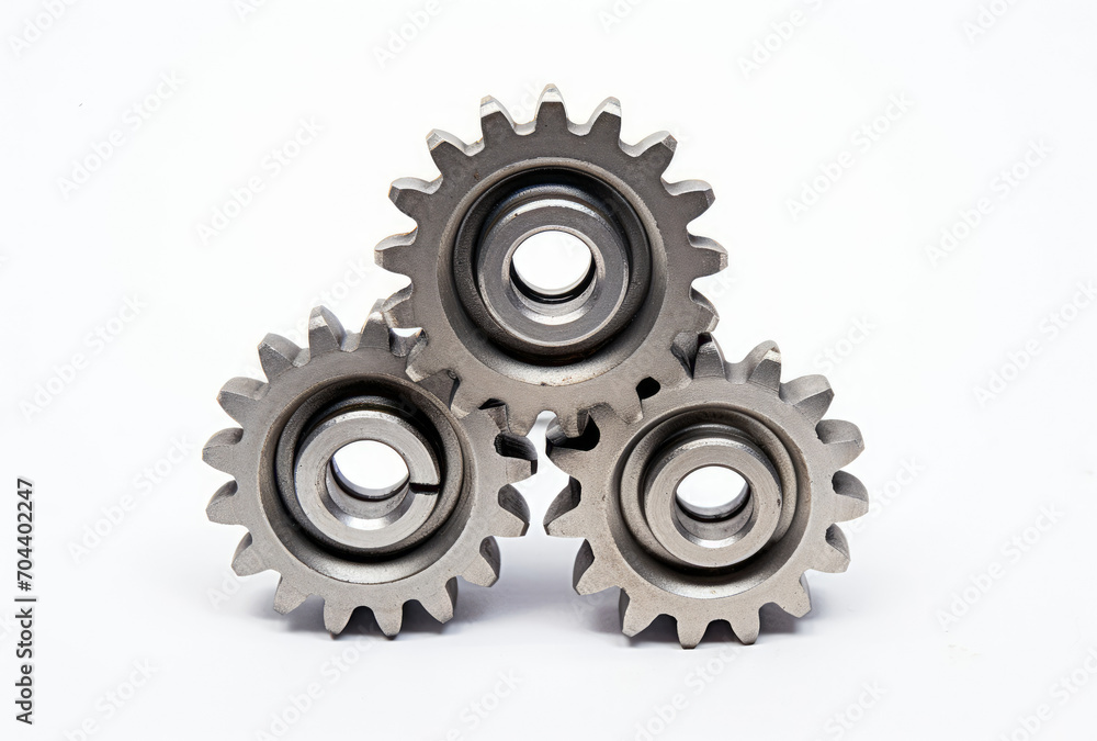 Three Metal Gears on a White Background Three Metal Gears on a White Background
