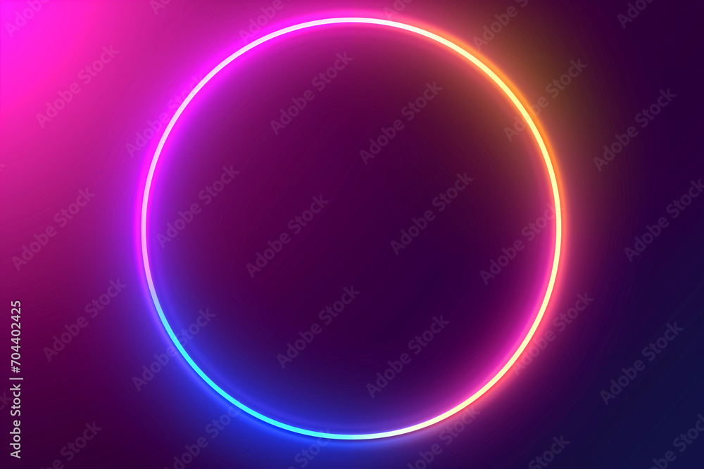 Blue, pink, and yellow illuminated frame design. Abstract cosmic vibrant color circle backdrop. A collection of glowing neon lighting on a dark background with copy space. Top-view futuristic style. Blue, pink, and yellow illuminated frame design. Abstract cosmic vibrant color circle backdrop. A collection of glowing neon lighting on a dark background with copy space. Top-view futuristic style.