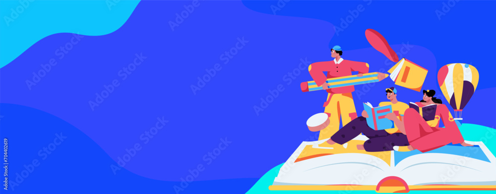 Naklejka premium Character reading quietly vector concept operation hand drawn illustration 