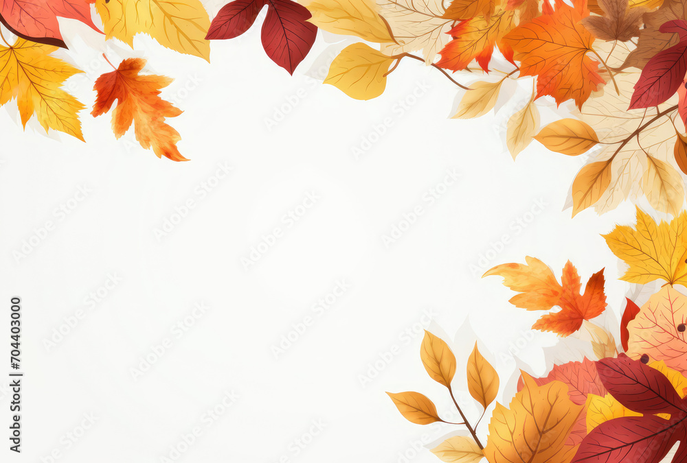Colorful Autumn Leaves on a White Background, Vibrant Natural Beauty and Seasonal Tranquility