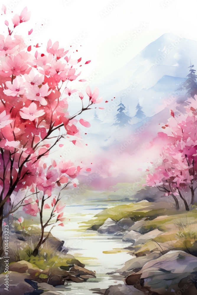Abstract outdoor natural background, beautiful spring landscape colorful in watercolor style