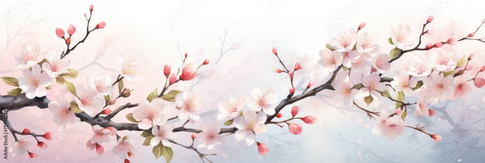 Spring cherry blossom background, watercolor style