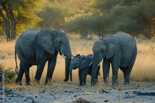 A heartwarming scene capturing the familial bonds within an elephant family