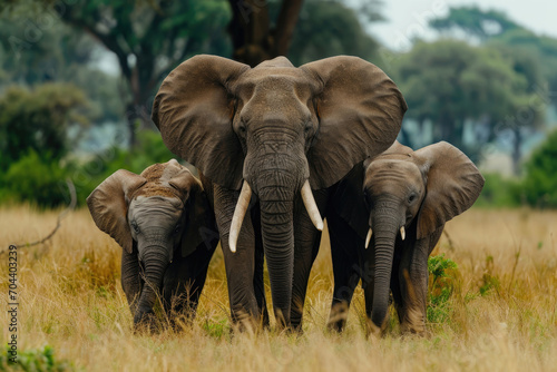 A heartwarming scene capturing the familial bonds within an elephant family