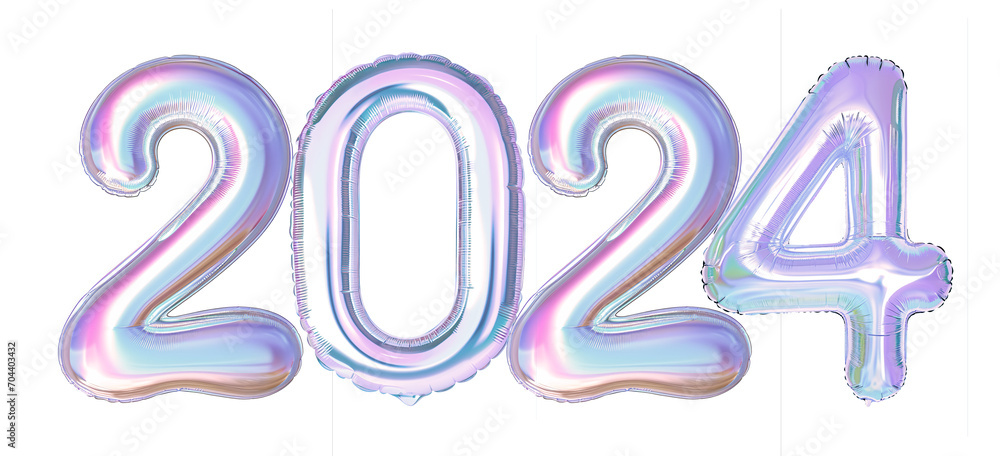 2024 happy new year iridescent mylar helium balloons on transparent background,colorful balloons 2024 happy new year iridescent mylar helium balloons on transparent background,colorful balloons