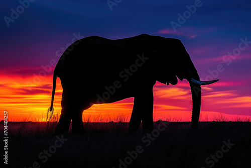 A mesmerizing silhouette of an elephant against the vibrant hues of a sunset