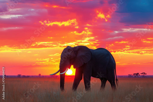 A mesmerizing silhouette of an elephant against the vibrant hues of a sunset © Veniamin Kraskov