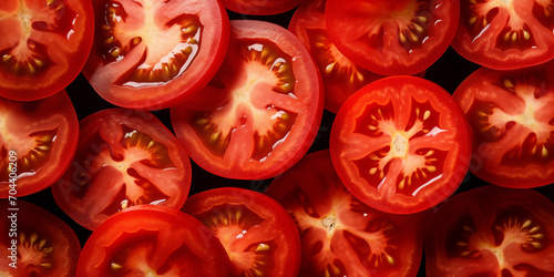wide shoot about fresh tomato slices from above as an italian salad or pizza topping © Erzsbet