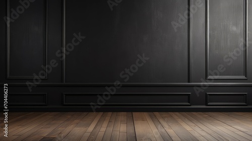 wood floor with dark black wall for present product, Generative Ai