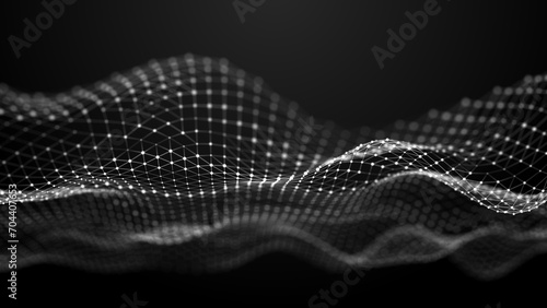 Internet technology network. Abstract black and white background. Large amount of data. 3d rendering.