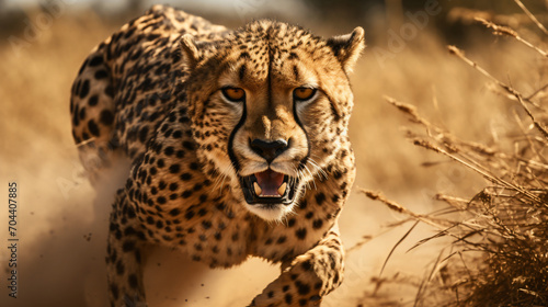 A close up of a cheetah sprinting