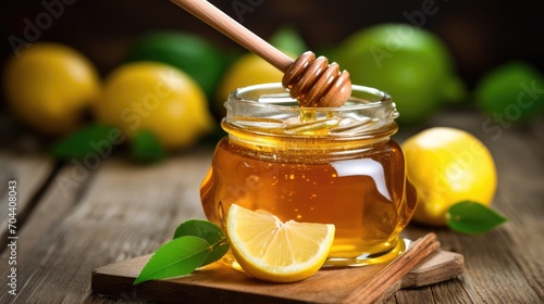 Fresh honey lemon on table