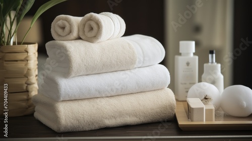 Hotel towels and toiletries photo