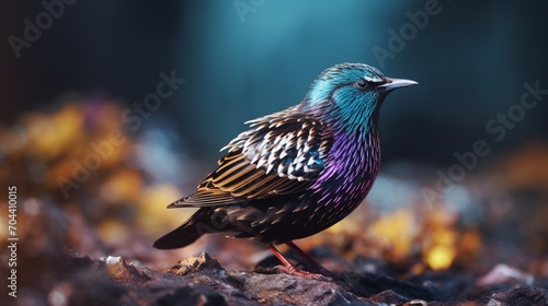 A Common Starling taking a brief pause in its busy foraging, its beak lightly dusted with soil, its glossy feathers catching the light. © Sajawal