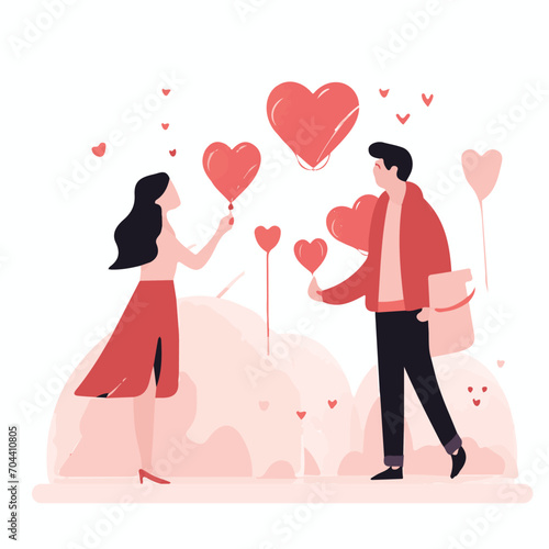 Happy man with his beautiful girlfriend. Couple celebrating valentine's day vector Illustration.