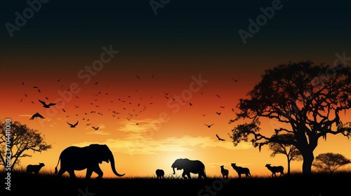 Wildlife silhouette on earth wildlife conservation concept