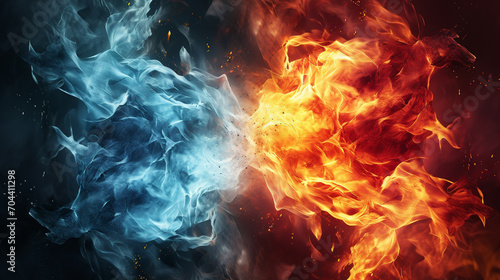 Marble background. Fire and Ice element against each other background. Heat and Cold concept