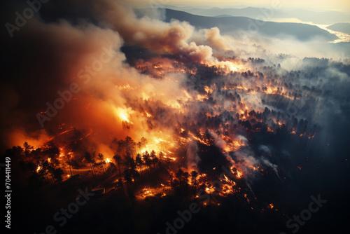 Aerial view of a forest fire