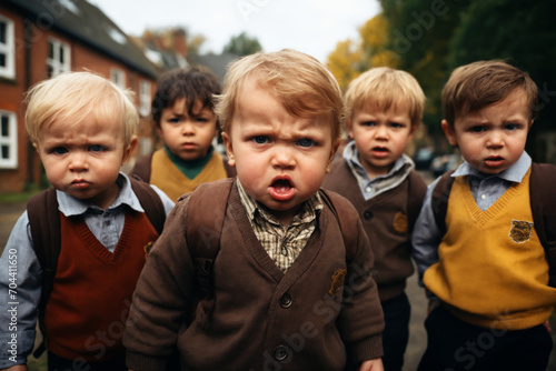 Five angry kids, in the schoolyard after school.