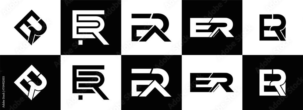 ER logo. E R design. White ER letter. ER, E R letter logo design. Initial letter ER letter logo set, linked circle uppercase monogram logo. E R letter logo vector design. - obrazy, fototapety, plakaty 