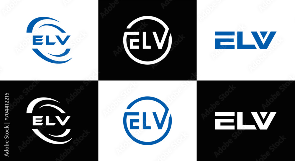 ELV logo. E L V design. White ELV letter. ELV, E L V letter logo design. Initial letter ELV letter logo set, linked circle uppercase monogram logo. E L V letter logo vector design.