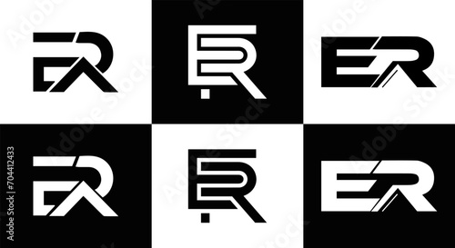 ER logo. E R design. White ER letter. ER, E R letter logo design. Initial letter ER letter logo set, linked circle uppercase monogram logo. E R letter logo vector design.