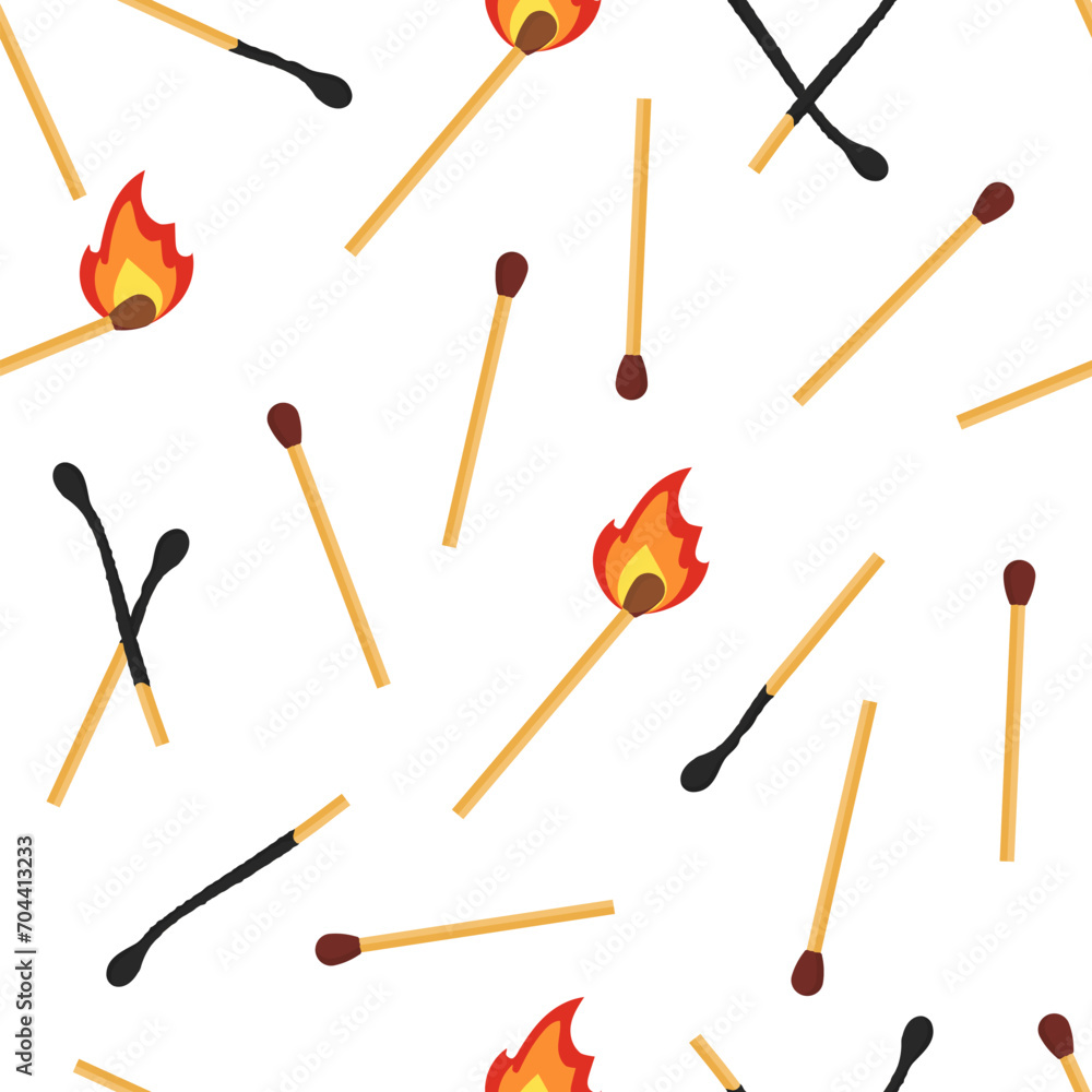 Burning wooden matches flat vector seamless pattern Burning wooden matches flat vector seamless pattern