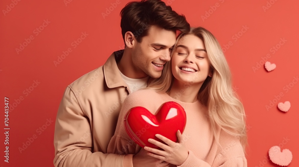 Young cheerful couple in love. Valentine's Day celebration concept Young cheerful couple in love. Valentine's Day celebration concept