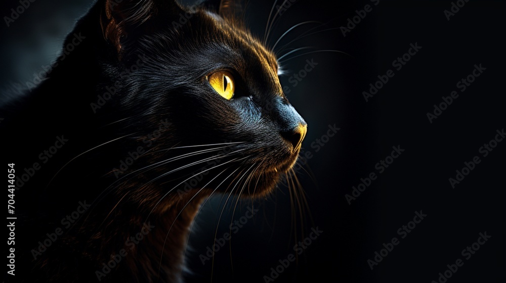 This 3D-rendered image showcases a sleek black cat, its fur glistening in the light. The cat's elegant posture and inquisitive gaze create a striking and captivating composition.