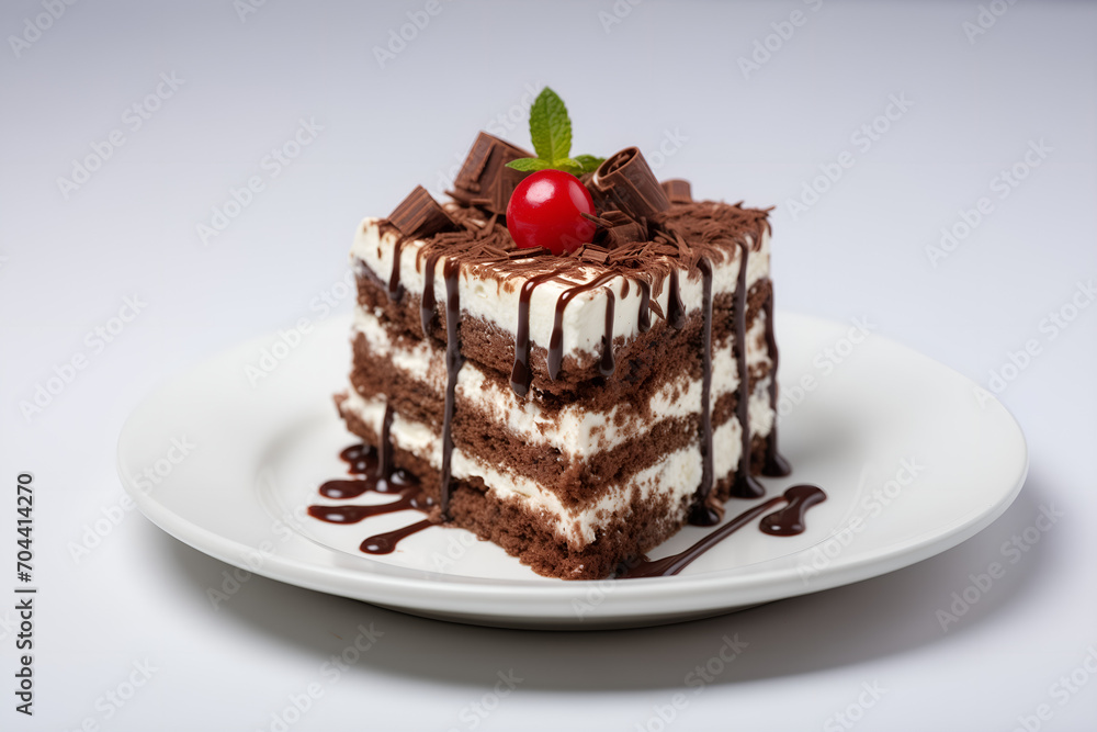 Layered Chocolate Cake with Cherry Toppin Layered Chocolate Cake with Cherry Toppin