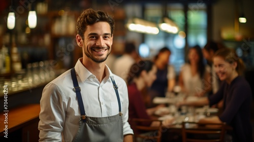 Confident waiter standing in restaurant