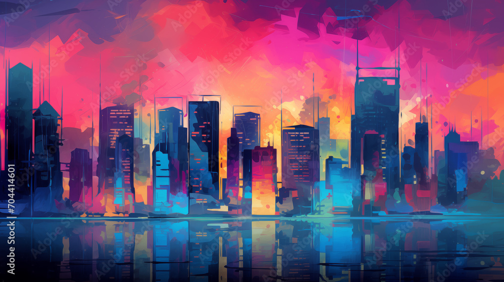 Abstract Neon Cityscape Sunset Abstract patterns