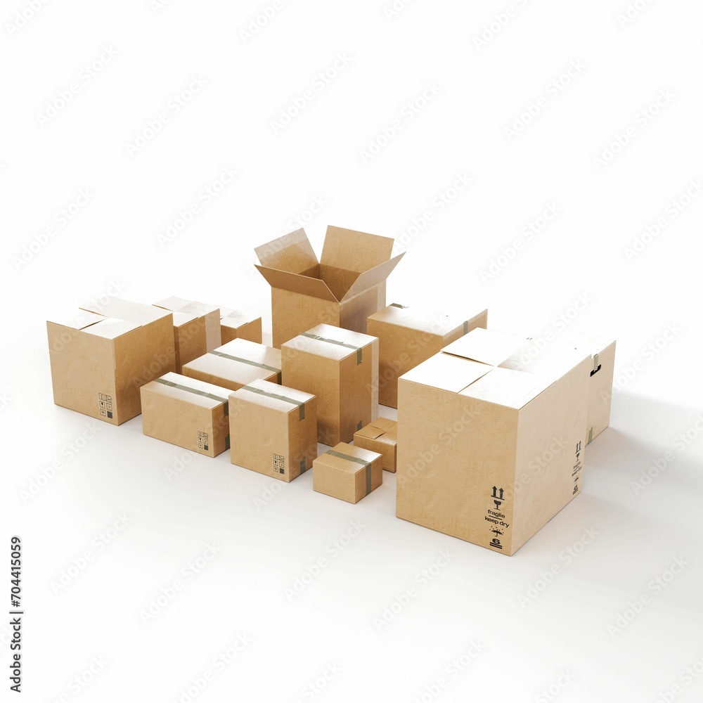 Fototapeta premium 3D rendering of cardboard boxes on a white background