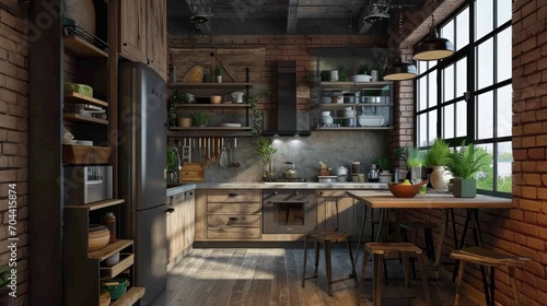 Small kitchen modern design in rustic style © cff999