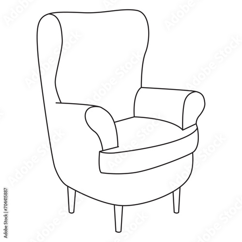 Armchair vector outline icon. Comfortable chair on white background. Isolated outline home armchair. Black and white. Art therapy Coloring page Vector illustration photo