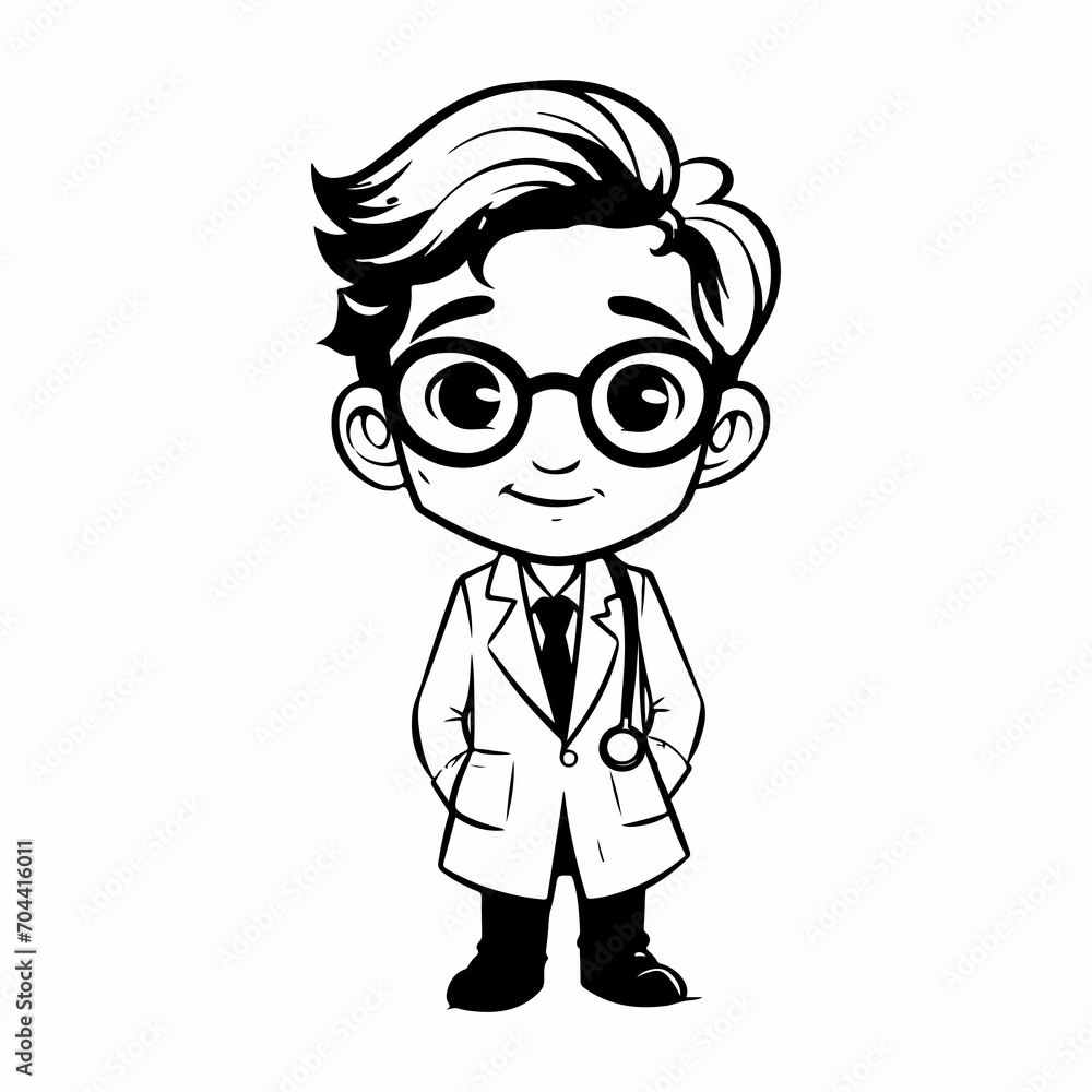 cute doctor coloring page illustration 