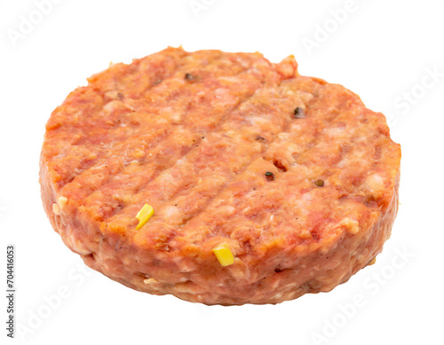 Burger pattie aus Hackfleisch isoliert auf weißen Hintergrund, Freisteller 