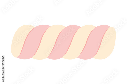 Twist Marshmallows with Pastel Color white and pink marshmallow isolated on white background. Vector illustration