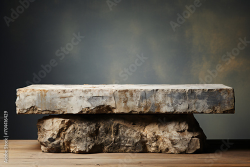 product display stone plinth on plain color studio background