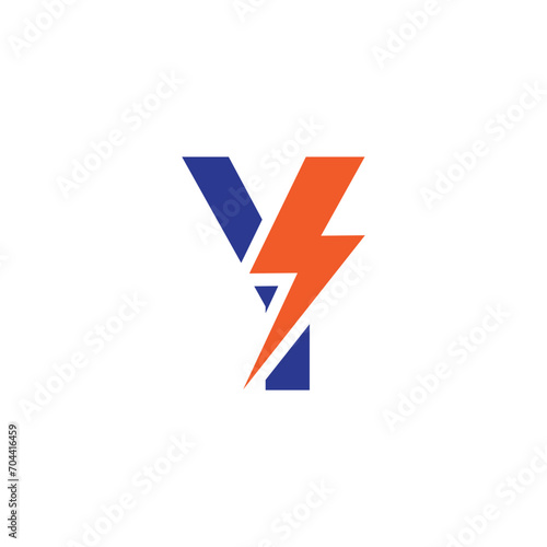 Minimalist Electric Logo, letter Y and lightning bolt combination, vector illustration
