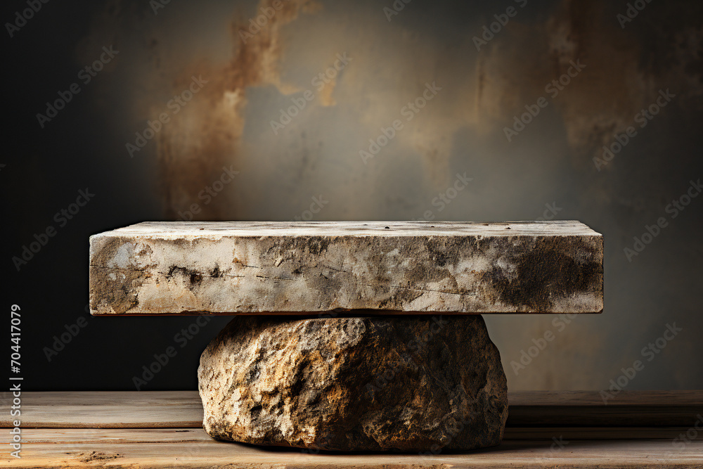 product display stone plinth on plain color studio background - obrazy, fototapety, plakaty 