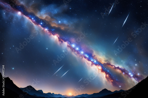 View of the northern night sky with the Milky Way galaxy and the northern lights over the mountains  generated by AI
