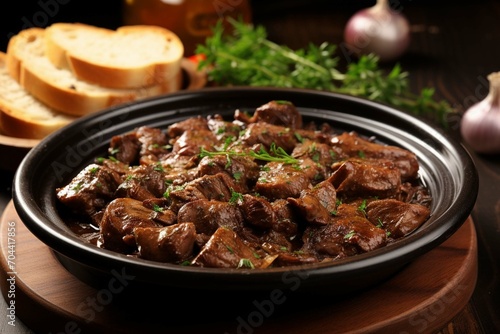 Chicken liver with onion dish. Traditional food 
