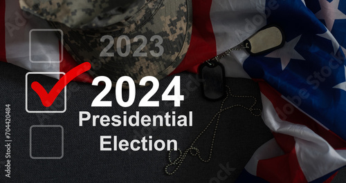 An American army camouflage and badge during elections