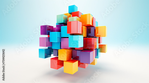 Connected colorful cubes 3d render