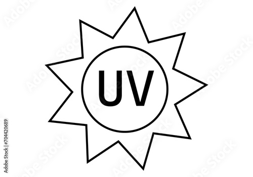 Icono negro de sol con radiación ultravioleta. 