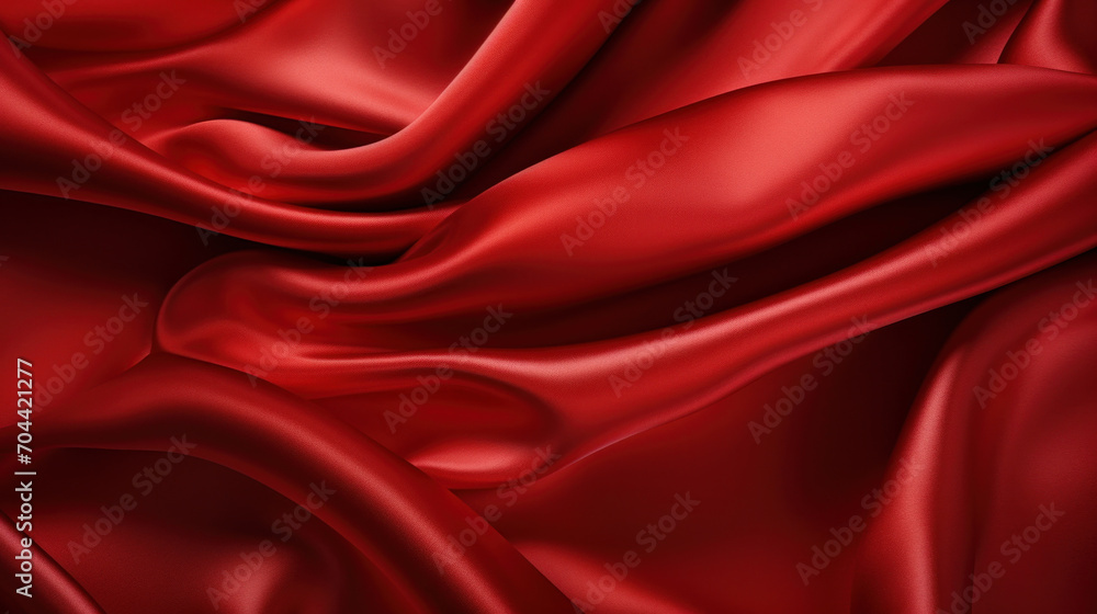 Obraz premium The rich texture of wavy red satin fabric exudes luxury, depth, and a tantalizing sense of touch.