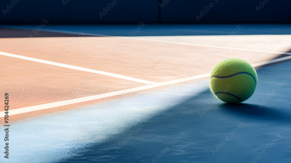 Minimal concept of a large tennis ball on a blue background, generative ai